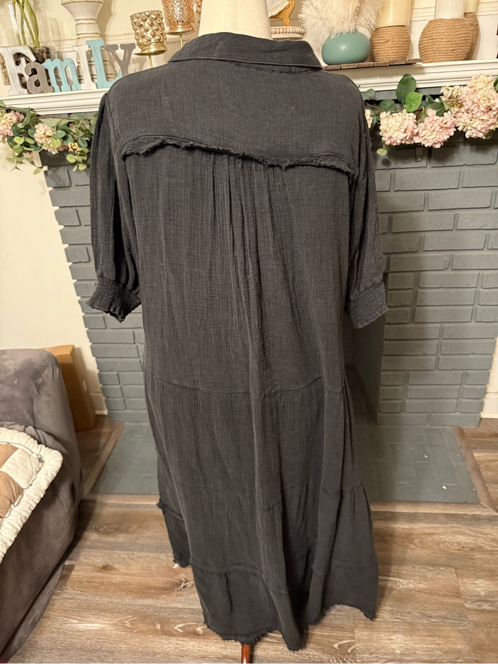 Umgee Washed Black Relaxed Maxi Dress with Collar - Picture 5 of 6
